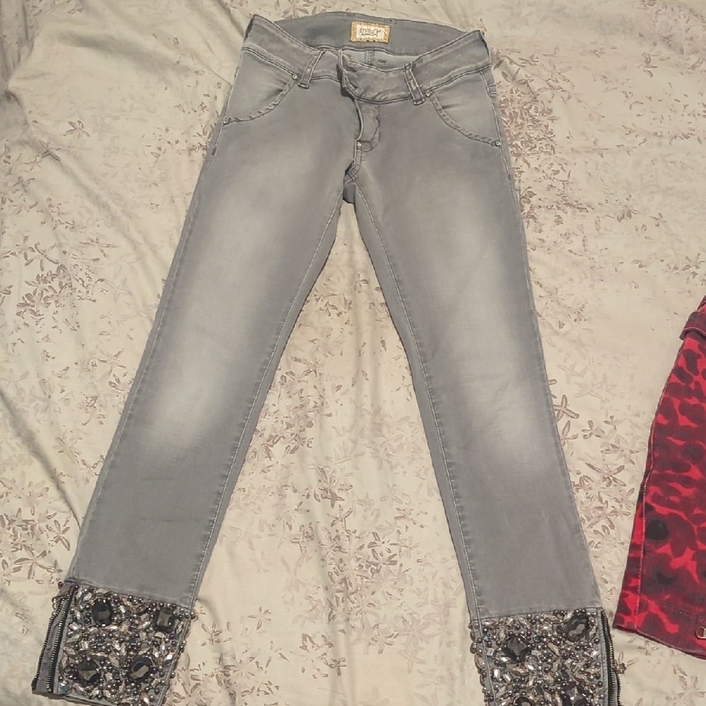 Women's Gray Embellished Jeans